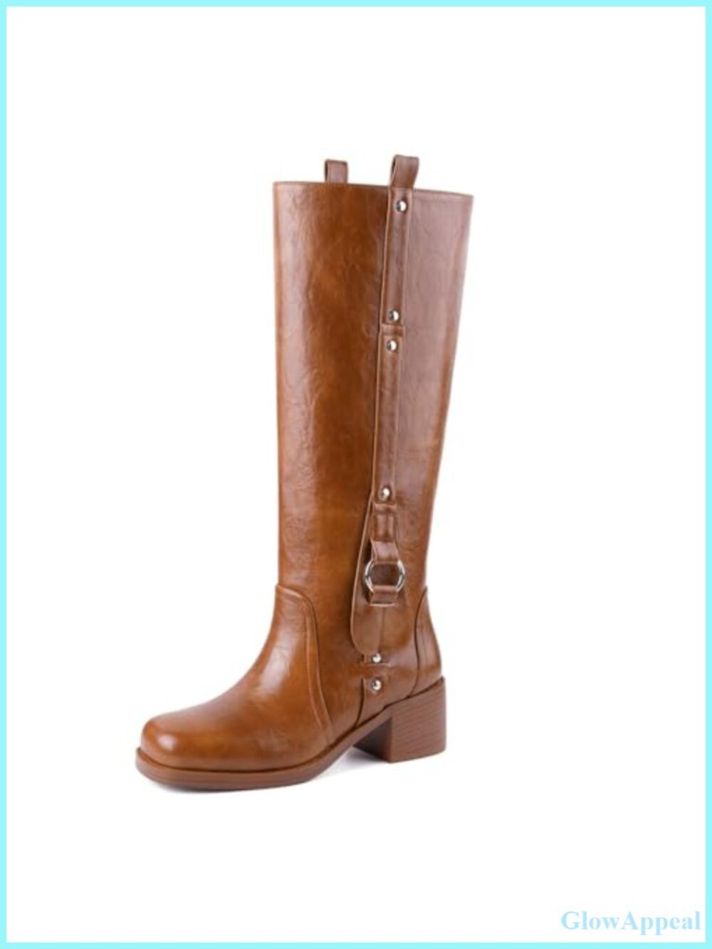 Womens Knee High Boots Square Toe Chunky Block Heel Faux Leather Pull On
